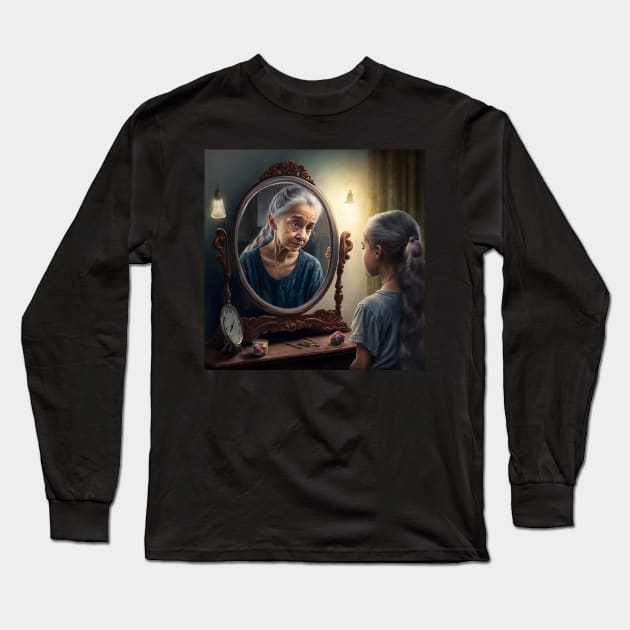 Little girl looking at mirror Long Sleeve T-Shirt by ai1art